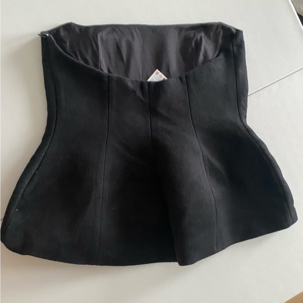 Zara Black Wool Blend Strapless Peplum Top straight neck Pleat detail size L NWT - Picture 13 of 16